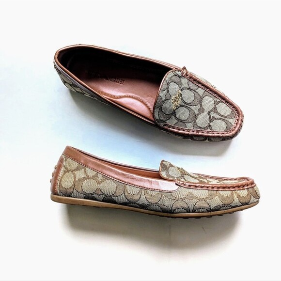 Coach Lock Up Driver Slip On Khaki Saddle Brown Loafers 8 - Picture 2 of 16